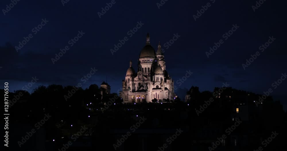 Sacre-Coeur Basilica at night in Paris, France Sacre-Coeur Basilica at night in Paris, France