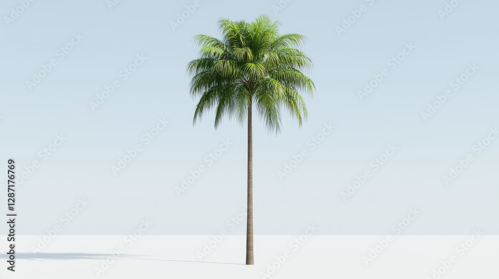 Obraz premium Single palm tree on white background, summer vacation