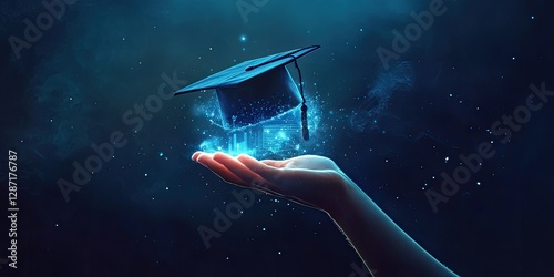 Digital Graduation Cap Held in Hand
