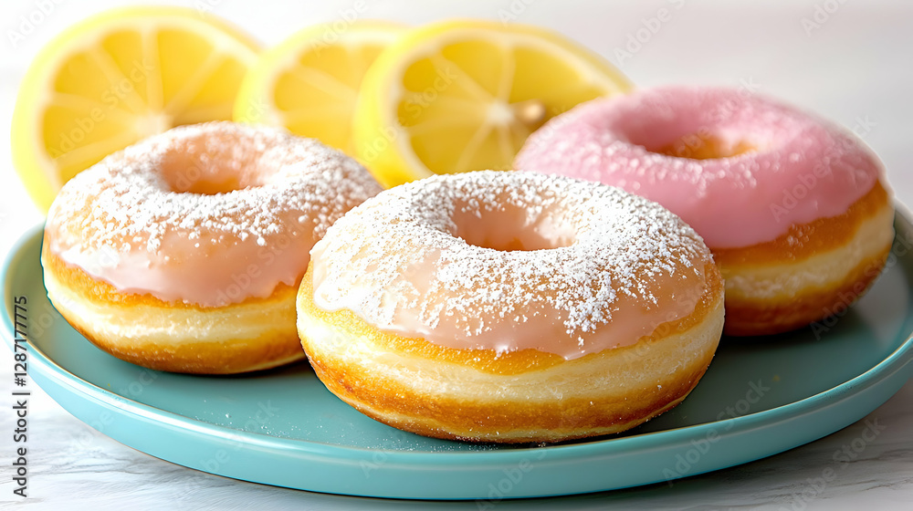 Sweet glazed donuts with lemon slices Sweet glazed donuts with lemon slices