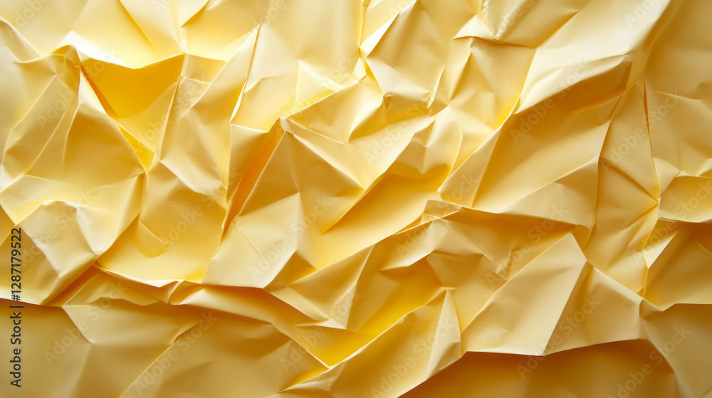 Texture of yellow heavily rumpled paper for creative backgrounds and design projects Texture of yellow heavily rumpled paper for creative backgrounds and design projects