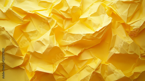 Vibrant yellow crumpled paper texture for creative backgrounds and design projects