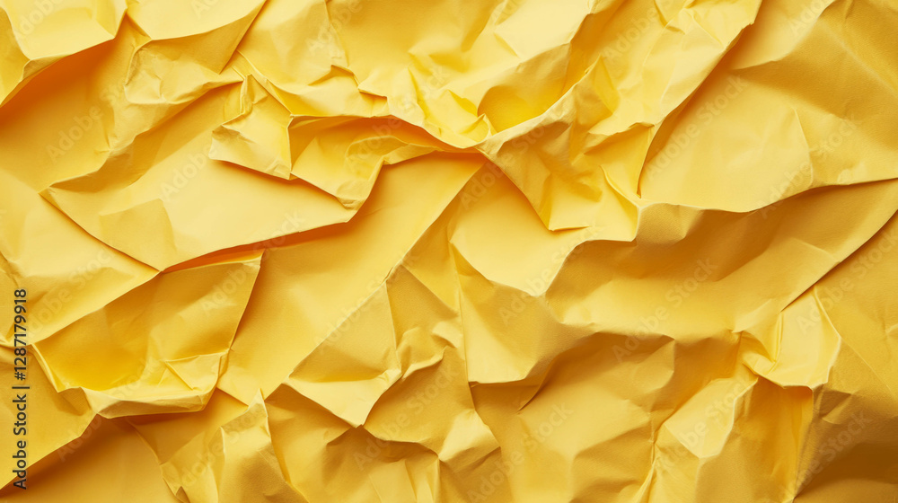 Yellow rumpled paper texture with deep folds for design backgrounds Yellow rumpled paper texture with deep folds for design backgrounds