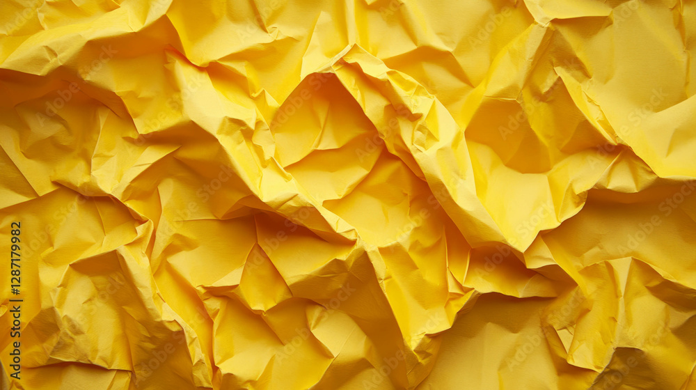 Vibrant yellow rumpled paper texture with textured fold for creative design Vibrant yellow rumpled paper texture with textured fold for creative design