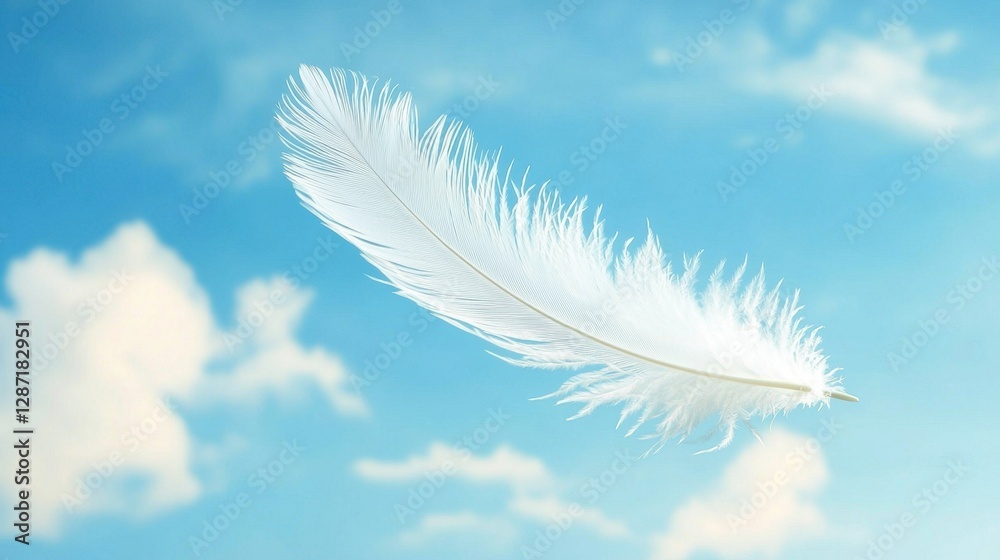 Feather floating in sky with clouds Feather floating in sky with clouds