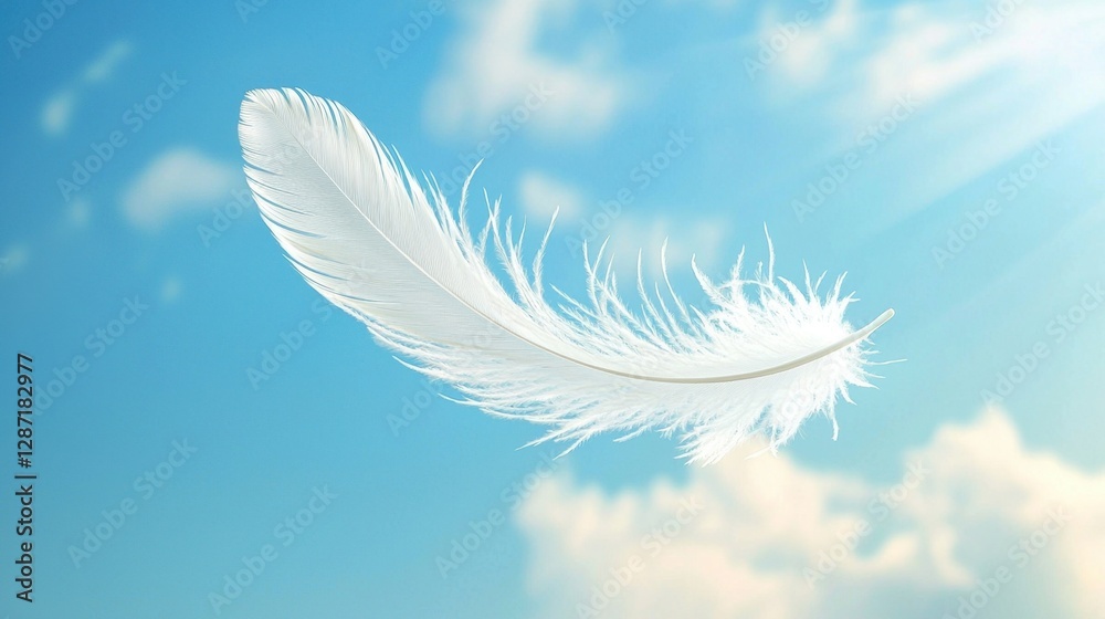 Feather floating in sky with clouds Feather floating in sky with clouds