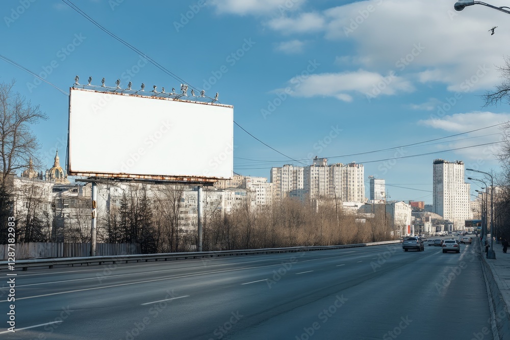 Empty billboard on city street, urban background, sunny day, advertisement space Empty billboard on city street, urban background, sunny day, advertisement space