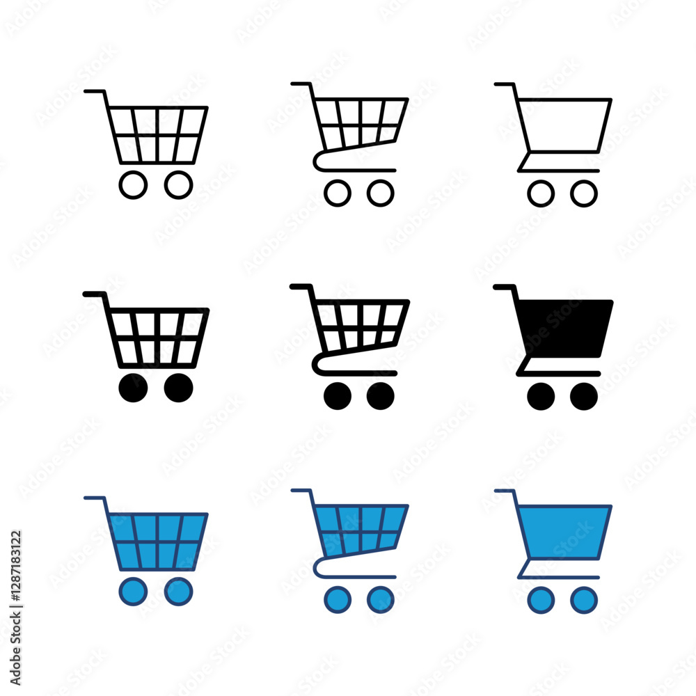 Shopping icon set. Shopping cart icon. Trolley icon vector Shopping icon set. Shopping cart icon. Trolley icon vector