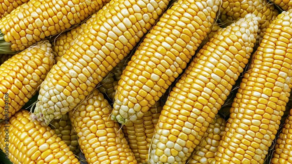 Fresh Yellow Corn Cobs with Green Husks Showcasing Vibrant Kernels, Natural Texture, and Abundance in Agriculture and Food Themes, Highlighting Freshness and Visual Appeal of This Nutritious Vegetable