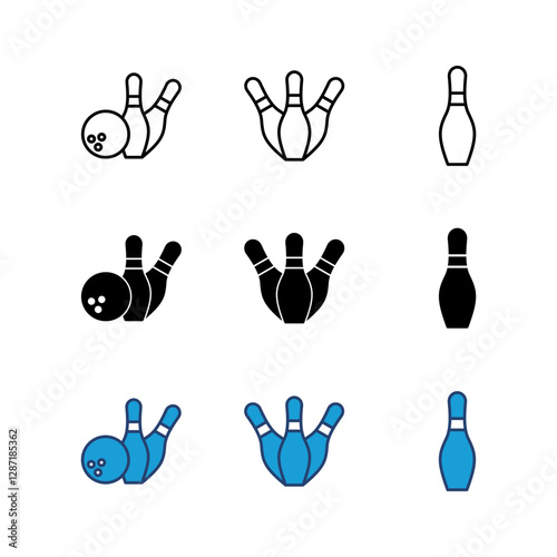 Bowling icon set. bowling ball and pin icon. bowling pins