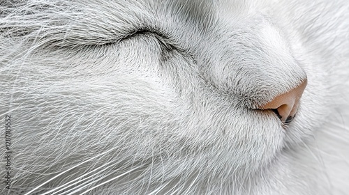 Close-up of a content white cat's face isolated animal portrait soft textures calm atmosphere high resolution photo