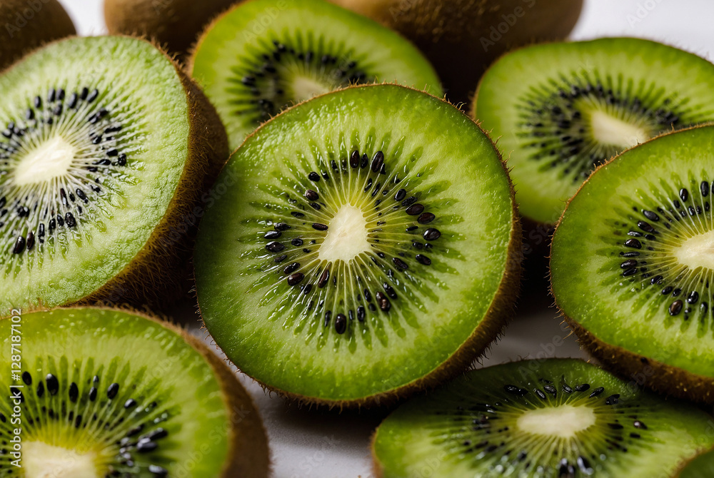 Juicy Kiwi Slices with Vibrant Green and Black Seeds Juicy Kiwi Slices with Vibrant Green and Black Seeds