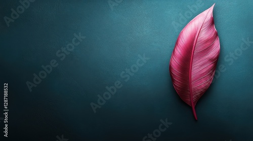 Pink feather on teal background	