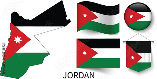 Free Download The different designs of Jordan's national flags and the map showing Jordan's borders - GFXLoad