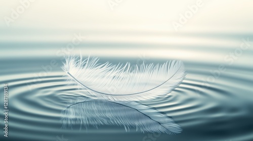 Feather floating on calm water surface	