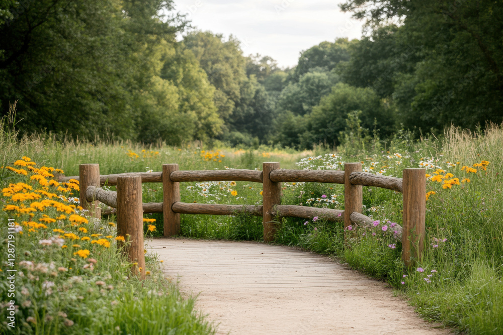 Fototapeta premium A wooden fence with a path in between