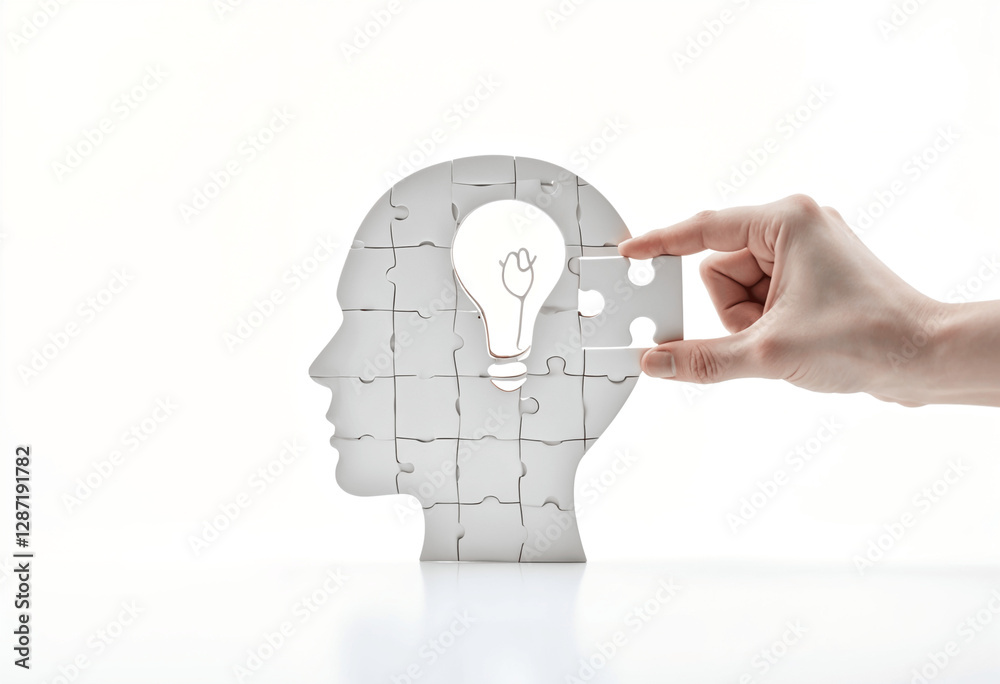 Head Puzzle Pieces Lightbulb Idea Innovation Solution Concept Head Puzzle Pieces Lightbulb Idea Innovation Solution Concept