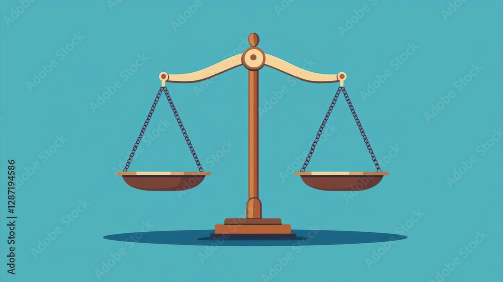 Justice scales with equal symbols on each side, equality before the law, flat design illustration Justice scales with equal symbols on each side, equality before the law, flat design illustration