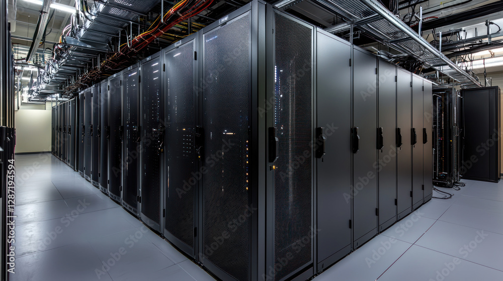 Naklejka premium A Cloud computing infrastructure, server racks, data center, technology, network