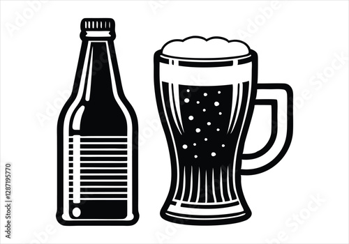 beer silhouette, glass beer bottle icon shape symbol. beer Black vector illustration