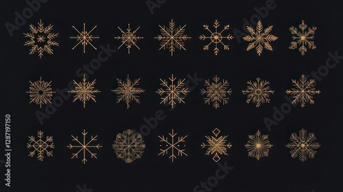 Gold Snowflake Collection on Dark Background