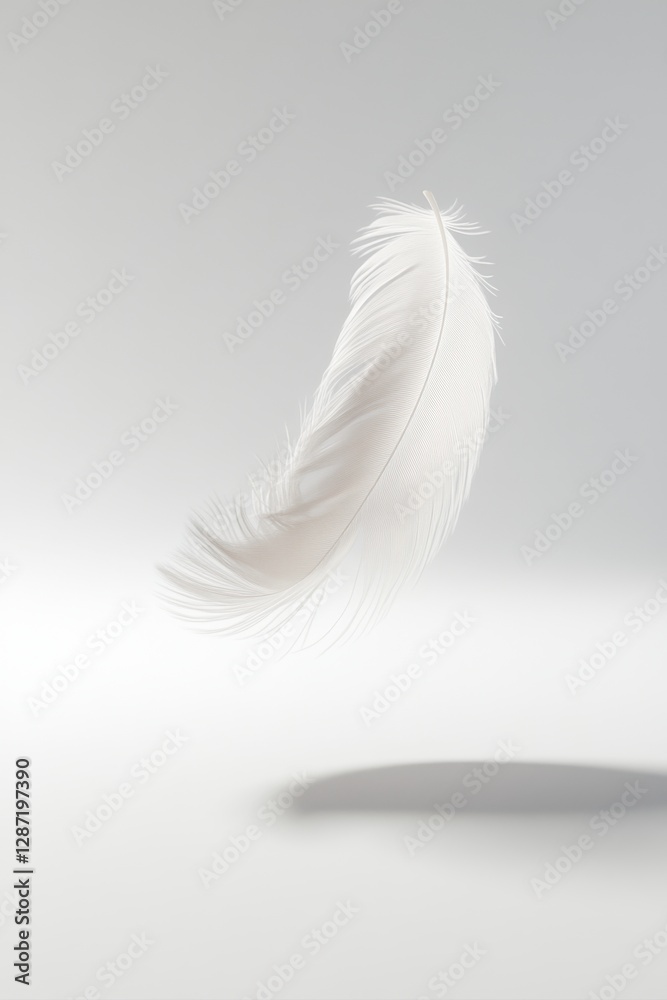 Fototapeta premium White feather floating in soft light
