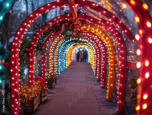 Visiting a holiday light show with glowing AR light displays, vibrant festive setting, dynamic lighting, photorealistic