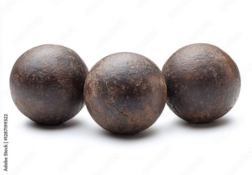 Three Dark Brown Energy Balls on White Background in Studio Shot Still Life Three Dark Brown Energy Balls on White Background in Studio Shot Still Life