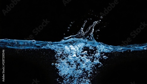 Fresh blue water line isolated on a black background