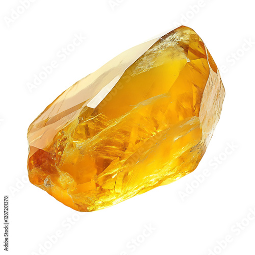 A Smooth Piece of Citrine with Deep Golden Yellow Translucent Yellow Diamond Isolated on Transparent Background