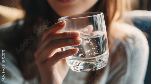 Close-up view of a woman holding a glass of water for staying hydrated