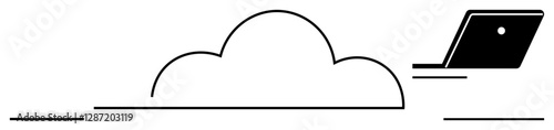 Laptop rapidly connects to a central cloud, a concept of storage and accessibility. Ideal for technology, data storage, remote work, digital networking, cloud services, efficiency innovation. Modern