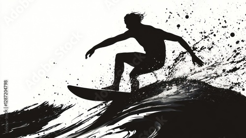Silhouette of surfer riding a wave.