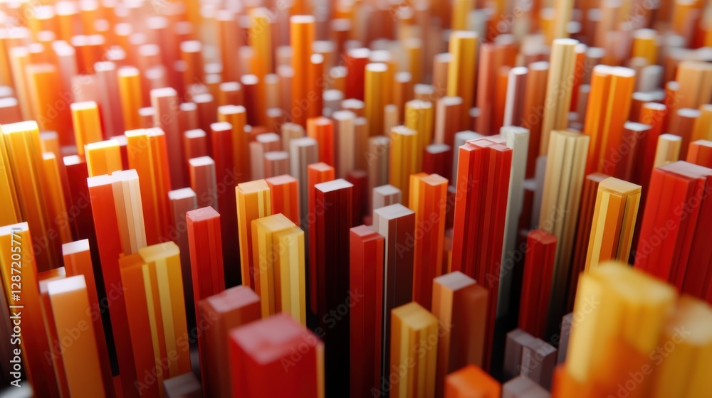 Abstract design of many vertical rectangular blocks in orange and red hues. Abstract design of many vertical rectangular blocks in orange and red hues.