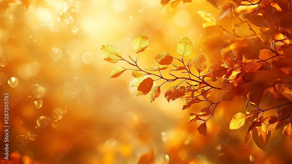 Golden Autumn Leaves Branch Sunlight Backlit Golden Autumn Leaves Branch Sunlight Backlit
