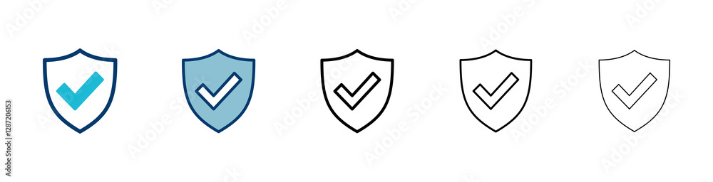 Shield check mark icon vector isolated on white background. Protection approve sign. Safe icon vector Shield check mark icon vector isolated on white background. Protection approve sign. Safe icon vector
