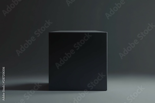 Black box mockup on dark background.