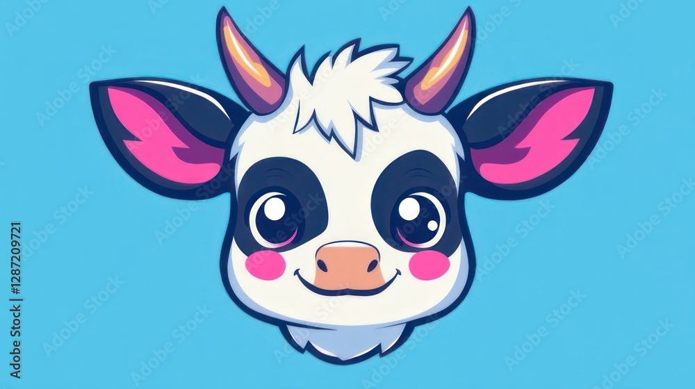 Naklejka premium Cute Cow Head Portrait on Light Blue Background
