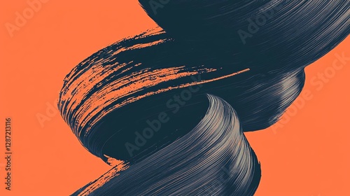 A vibrant swirl of black paint strokes on a bright orange background.