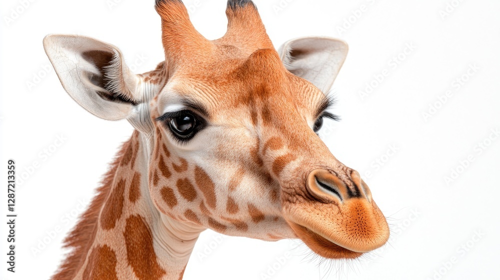 Fototapeta premium Giraffe portrait, close-up, white background, wildlife