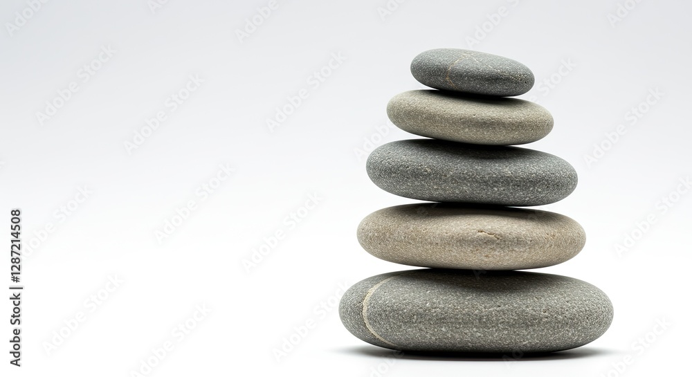Stacked Stones Balance Concept with Zen-like Peaceful Arrangement on White Stacked Stones Balance Concept with Zen-like Peaceful Arrangement on White
