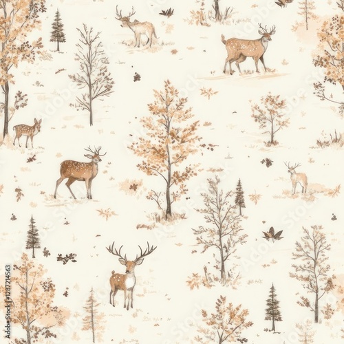 Autumn Forest Deer Print Fabric