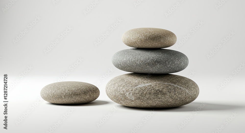 Zen Stone Stack on White Background for Calmness and Balance Zen Stone Stack on White Background for Calmness and Balance