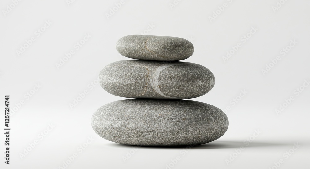 Stack of Smooth Gray Stones Balanced on White Background for Zen Stack of Smooth Gray Stones Balanced on White Background for Zen