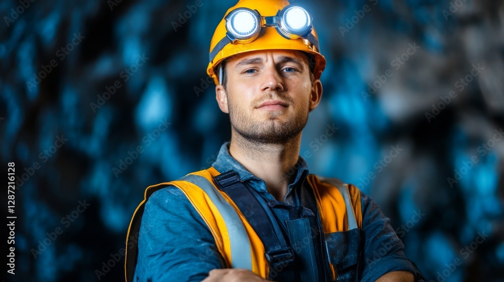 Fototapeta premium Confident Miner in Underground Tunnel
