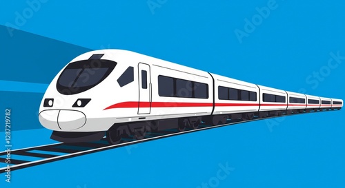 Modern high-speed train on blue background: sleek design and fast transportation