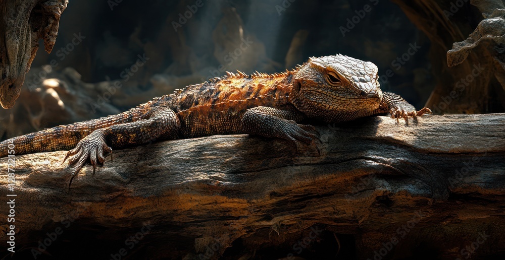 Fototapeta premium Majestic Lizard Basking in Golden Light