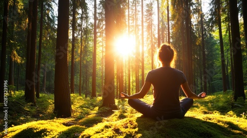 Fototapeta Naklejka Na Ścianę i Meble -  Serenity unfolds in a forest as yoga practice embraces nature's calm