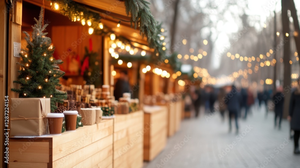 Lighted stalls beckon joy at the enchanting Christmas market night