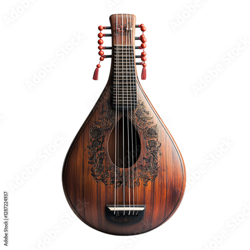 A Traditional Chinese Musical Instrument Mandolin Isolated on Transparent Background